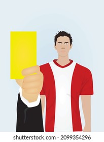 Hand holding yellow card. vector illustration