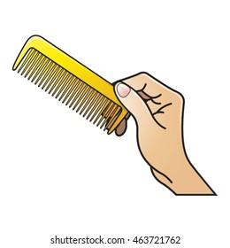 hand holding yellow comb-vector drawing