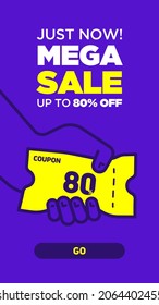 The Hand Holding The Yellow Coupon Against The Purple Background