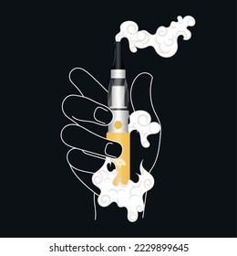 Hand, die eine gelbe elektronische Zigarette hält Symbol Vektorgrafik