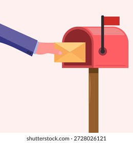 Mão segurando envelope amarelo inserindo na caixa de correio