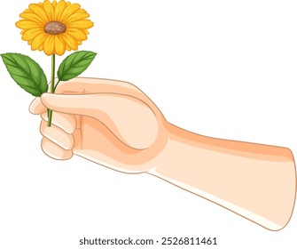 A hand holding a yellow flower