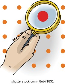 Hand holding the yellow lens over red spots