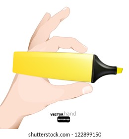 hand holding a yellow marker. vector design