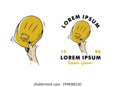 Hand holding yellow safety helmet illustration drawing design