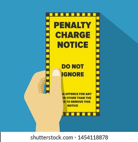Hand holding a yellow violation ticket. Flat vector illustration template.
