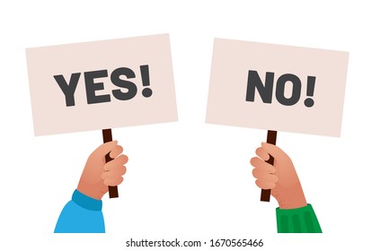 Hand holding Yes and No banner. Concept of choice, voting, dilemma. 