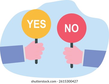 Hand Holding YES and NO banner, concept of Choice, Unique and Personal Opinion illustration, Protest or Voting

