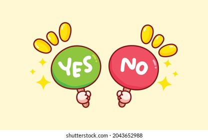 Hand Holding Yes Or No Sign Hand Drawn Cartoon Art Illustration