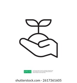 Hand Holding Young Seedling with Two Leaves Symbolizing Growth and Nurturing in Sustainable Farming Icon