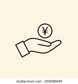 Hand holding Yuan. Save money icon, salary money, invest finance, Simple finance icon.