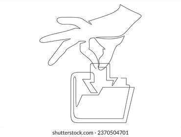 hand holding-Continuous one line drawing of download folder