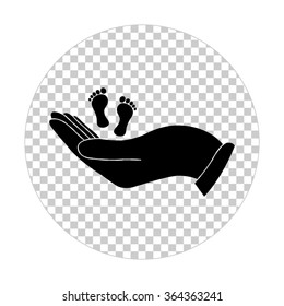 hand holds baby leg  - black vector icon