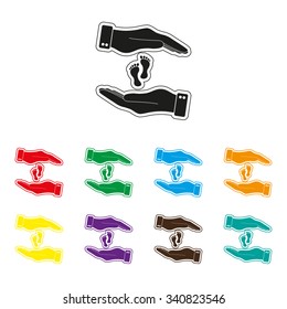hand holds baby leg - color vector icon