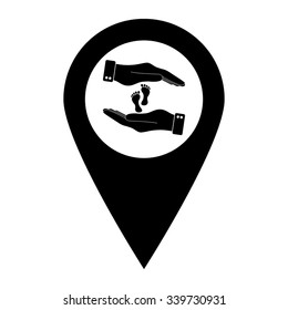 hand holds baby leg - map pointer vector icon