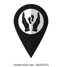 hand holds baby leg - vector icon;  black map pointer