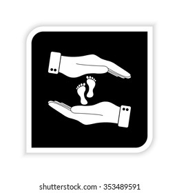 hand holds baby leg -  white vector icon