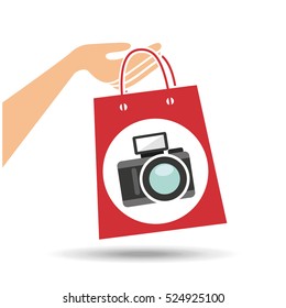 hand holds bag gift camera design vector illustration eps 10