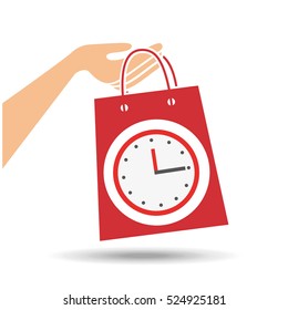 hand holds bag gift clock design vector illustration eps 10