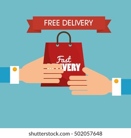 hand holds bag gift, free delivery