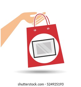 hand holds bag gift mirror design vector illustration eps 10