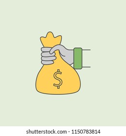 hand holds a bag of money icon. Element of banking icon for mobile concept and web apps. Field outline hand holds a bag of money icon can be used for web and mobile