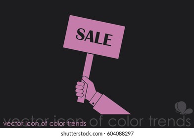 Hand holds a banner with the inscription sale icon vector EPS 10, abstract sign logo  flat design,  illustration modern isolated badge for website or app - stock info graphics.