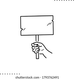 Mano sostiene un icono de vector de banner en el contorno