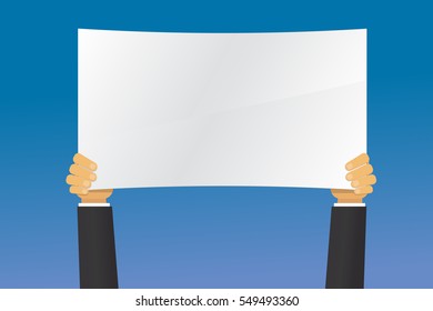 hand holds a blank banner.