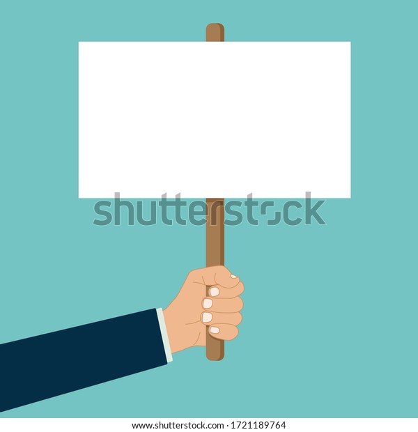 hand holds\
blank placard protest sign vector\
banner
