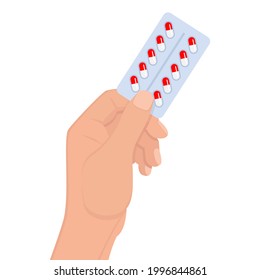 en la mano contiene comprimidos blister de cápsulas de píldoras, concepto de medicina, concepto de tratamiento de la enfermedad. Jeringa de inyección. Concepto de salud médica. Antecedentes médicos