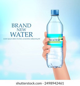 A hand holds a bottle of water. Vector illustration