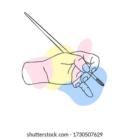 mano sostiene el dibujo de una línea. Ilustración vectorial dibujada a mano en estilo abstracto moderno para impresión, tarjeta, afiche.Concepto de tienda, cosmética y salud.