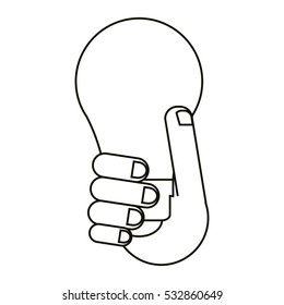 hand holds bulb idea innovation creative outline