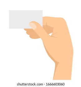 hand holds a business card. Isolated vector illustration