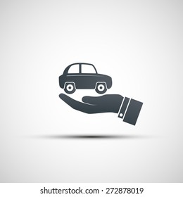 Hand holds the car. Vector image.