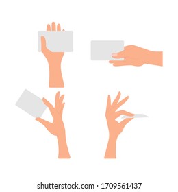 Hand holds card, vector set, flat design.