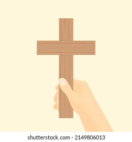 hand holds christian cross- vector illustration