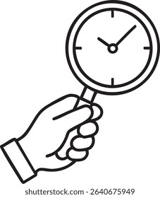A hand holds a clock, symbolizing time management and deadlines. The image is a simple, clean line art illustration.