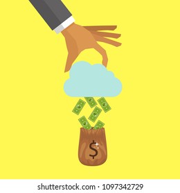 Hand holds cloud with money