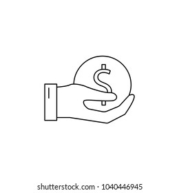 hand holds a coin icon. Element of banking icon for mobile concept and web apps. Thin line  icon for website design and development, app development. Premium icon on white background