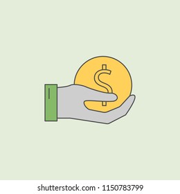 hand holds a coin icon. Element of banking icon for mobile concept and web apps. Field outline hand holds a coin icon can be used for web and mobile