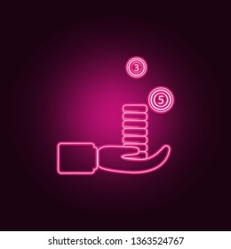 hand holds coins icon. Elements of Sucsess and awards in neon style icons. Simple icon for websites, web design, mobile app, info graphics