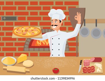 Hand Holds Cooked Pizza Vector Illustration Stock Vector (Royalty Free ...