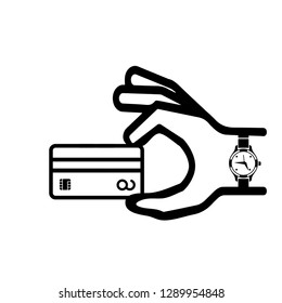 Hand holds credit card. Credit card payment, purchase, transaction. Vector flat design style.