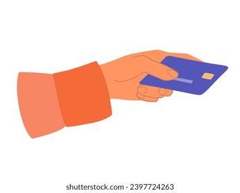 Hand holds credit card. Vector illustration isolated on white background