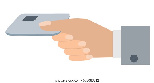 Hand holds credit card. Vector illustration flat style.