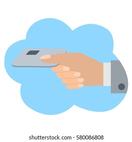 Hand holds credit card. Vector illustration flat style.