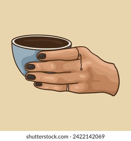 A hand holds a cup of coffee.
