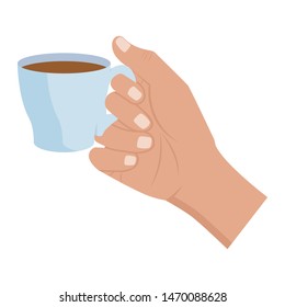 Hand holds cup of tea or coffee icon isolated on a white background. Vector illustration in a flat style.